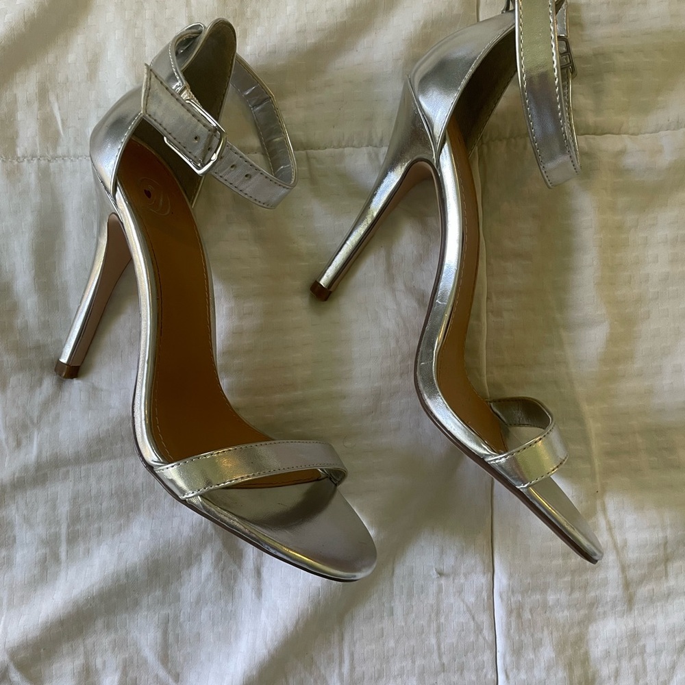 Silver High-Heeled Sandals with Ankle Strap